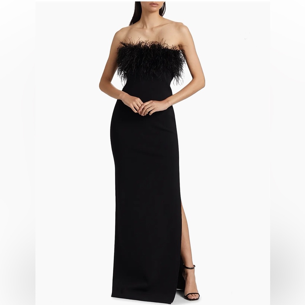 Monique Lhuillier Lisette Feather Strapless Gown